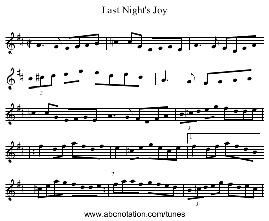 Last Night's Joy - staff notation