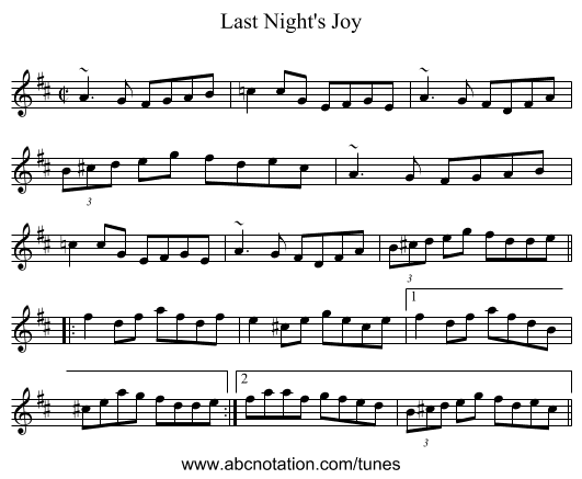 Last Night's Joy - staff notation