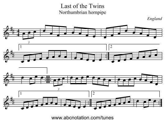 Last of the Twins - staff notation