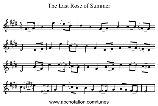 Last Rose of Summer, The - staff notation