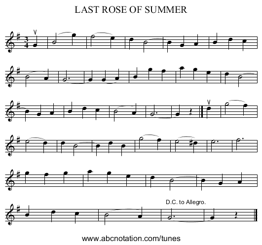 LAST ROSE OF SUMMER - staff notation