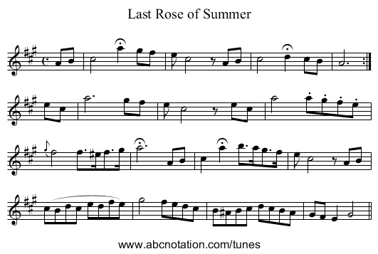 Last Rose of Summer - staff notation