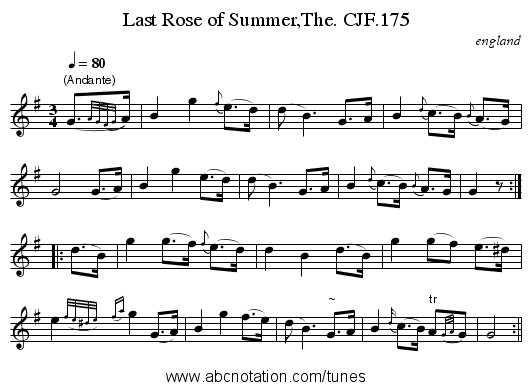 Last Rose of Summer,The. CJF.175 - staff notation