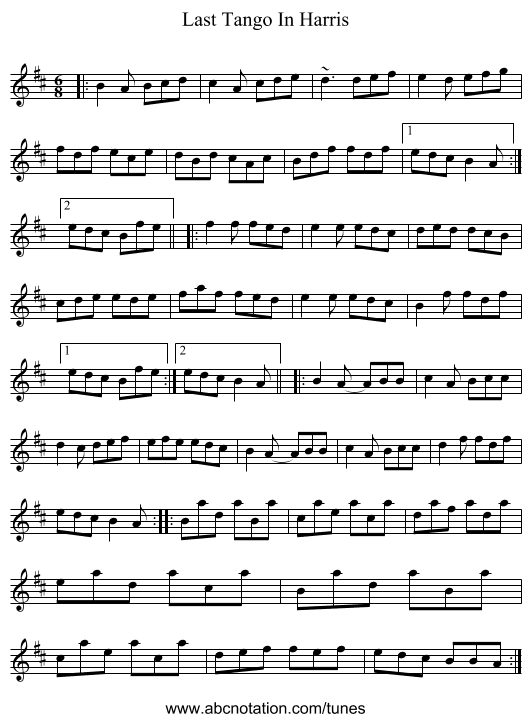 Last Tango In Harris - staff notation