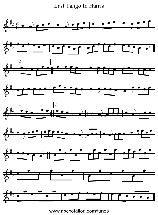 Last Tango In Harris - staff notation