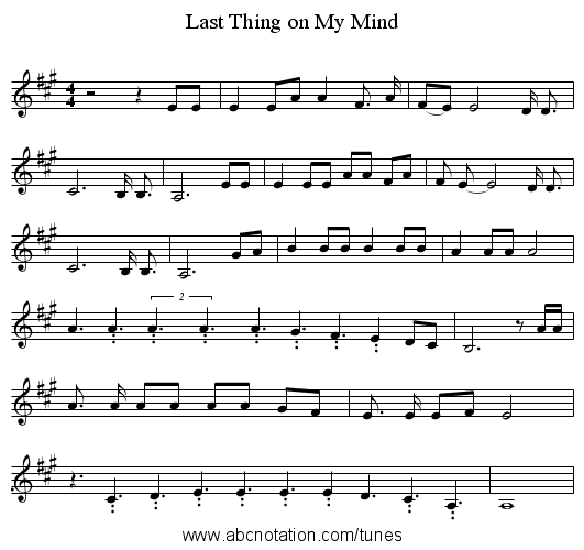 Last Thing on My Mind - staff notation
