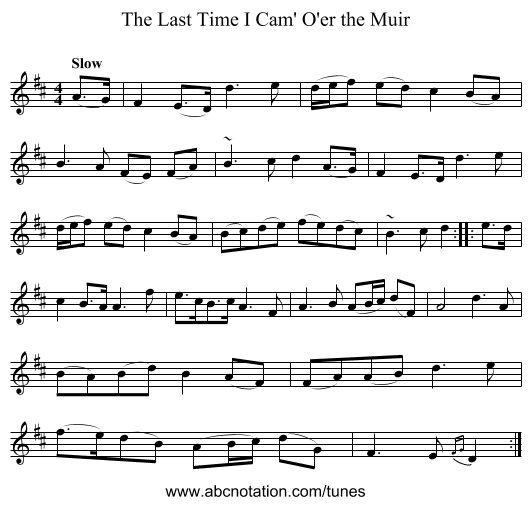 Last Time I Cam' O'er the Muir, The - staff notation