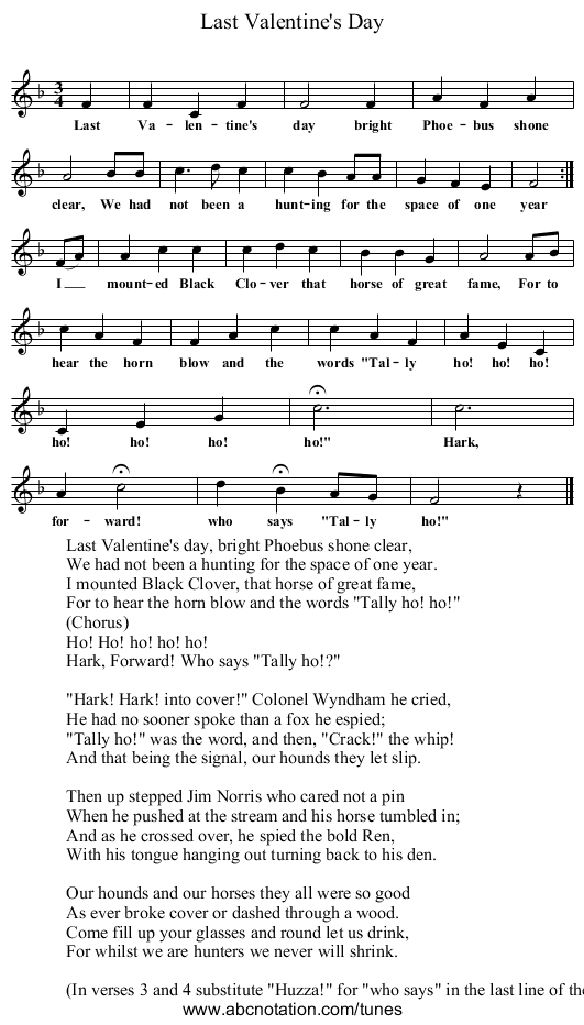 Last Valentine's Day - staff notation