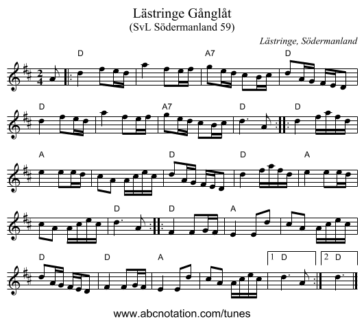 Lästringe Gånglåt - staff notation