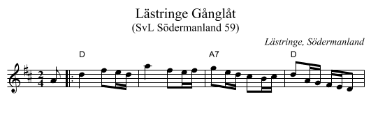 Lästringe Gånglåt - staff notation