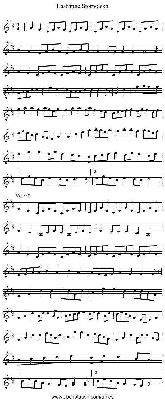 Lastringe Storpolska - staff notation