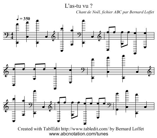 L'as-tu vu ? - staff notation