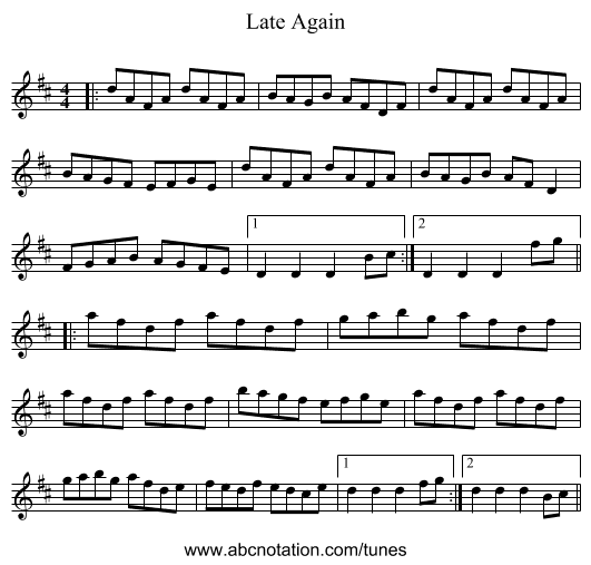 Late Again - staff notation