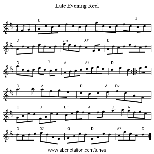 Late Evening Reel - staff notation