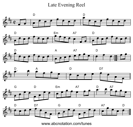 Late Evening Reel - staff notation