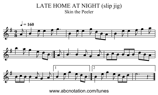 LATE HOME AT NIGHT (slip jig) - staff notation