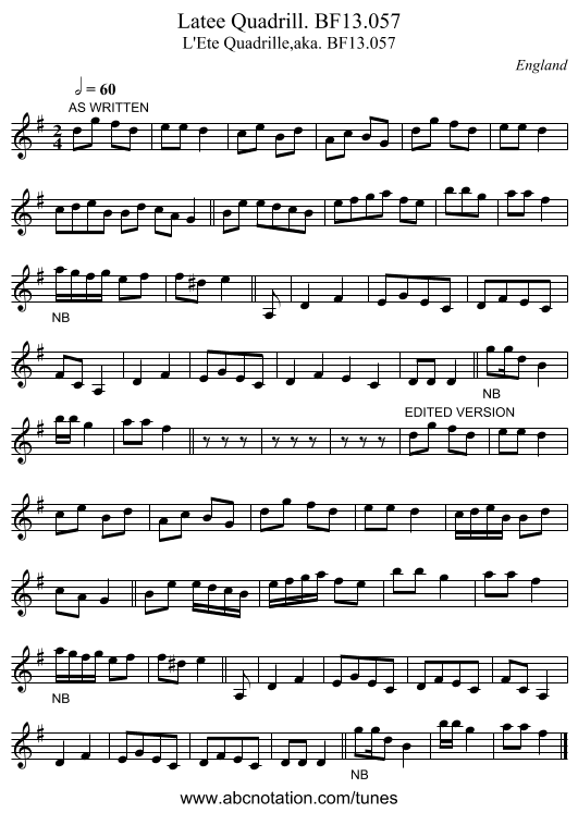 Latee Quadrill. BF13.057 - staff notation