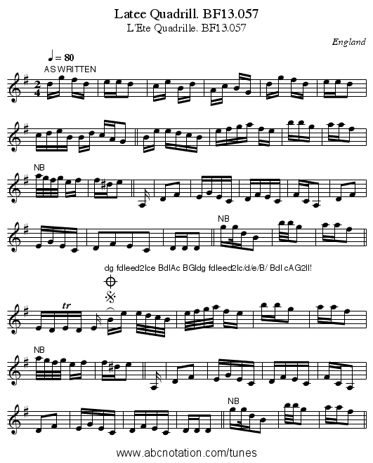 Latee Quadrill. BF13.057 - staff notation