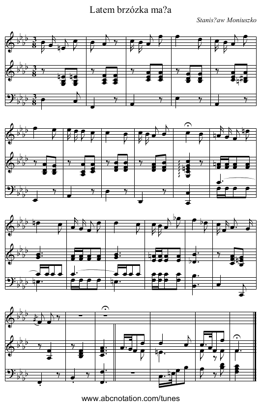 Latem brzózka ma?a - staff notation