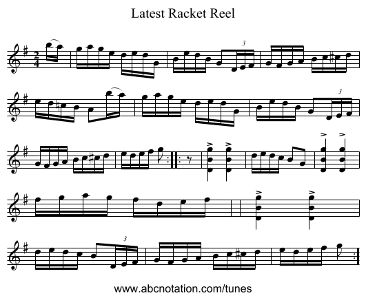 Latest Racket Reel - staff notation