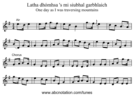 Latha dhómhsa 's mi siubhal garbhlaich - staff notation