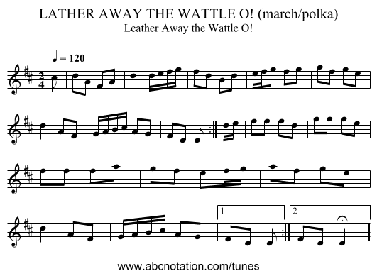 LATHER AWAY THE WATTLE O! (march/polka) - staff notation
