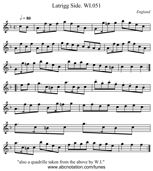 Latrigg Side. WI.051 - staff notation