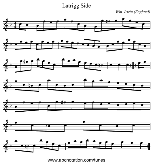 Latrigg Side - staff notation