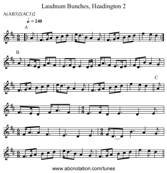 Laudnum Bunches, Headington 2 - staff notation