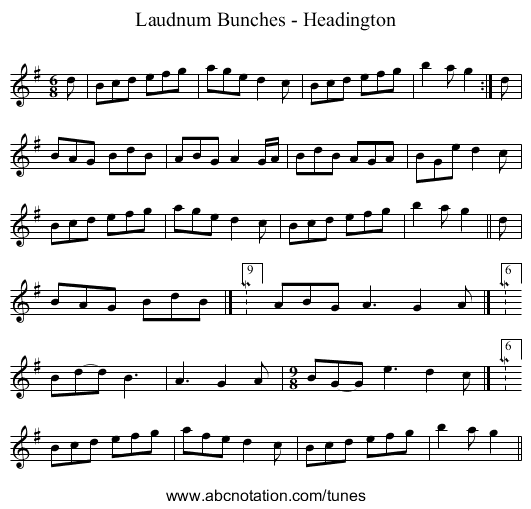 Laudnum Bunches - Headington - staff notation