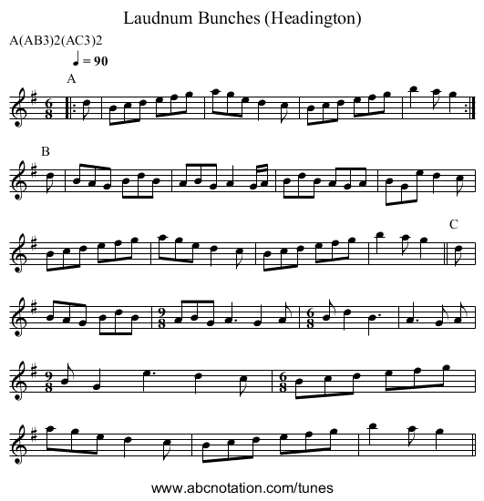 Laudnum Bunches (Headington) - staff notation