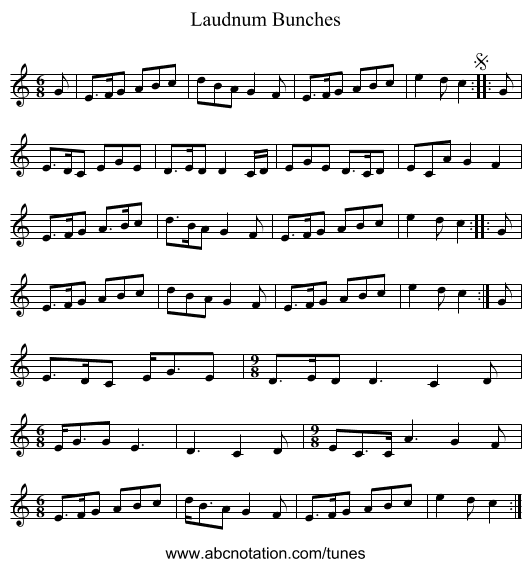 Laudnum Bunches - staff notation
