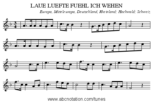 LAUE LUEFTE FUEHL ICH WEHEN - staff notation