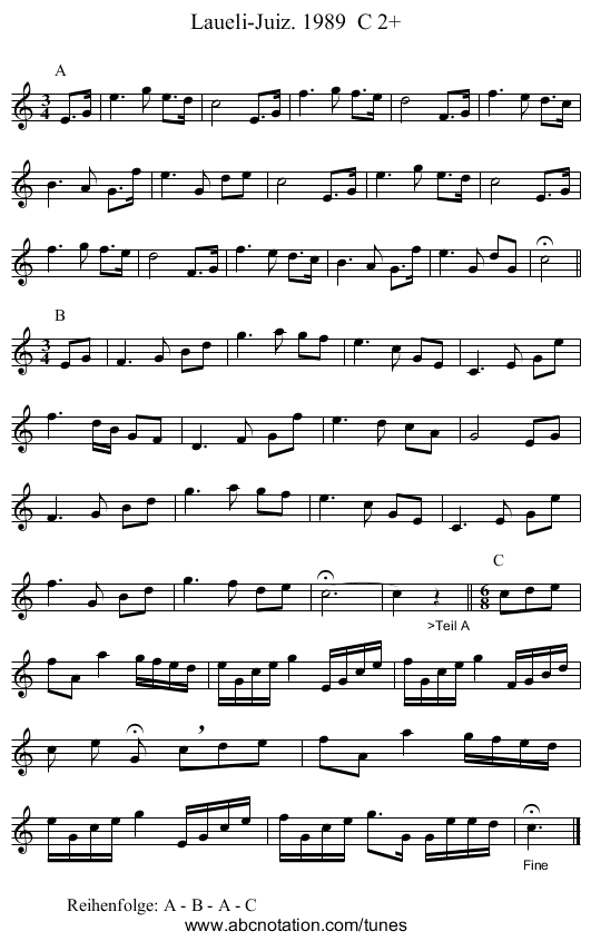 Laueli-Juiz. 1989 C 2+ - staff notation