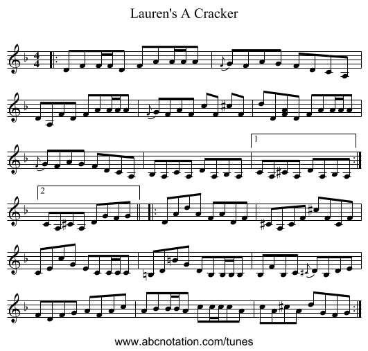 Lauren's A Cracker - staff notation