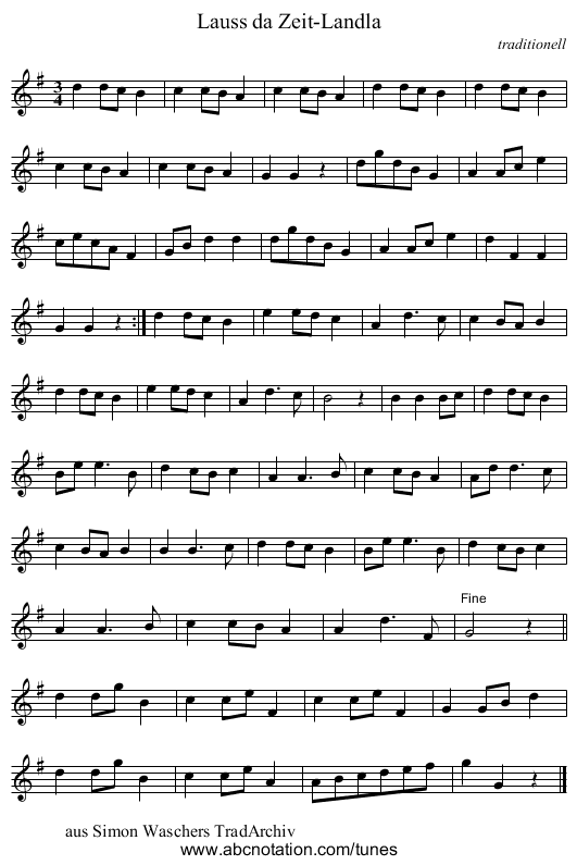 Lauss da Zeit-Landla - staff notation