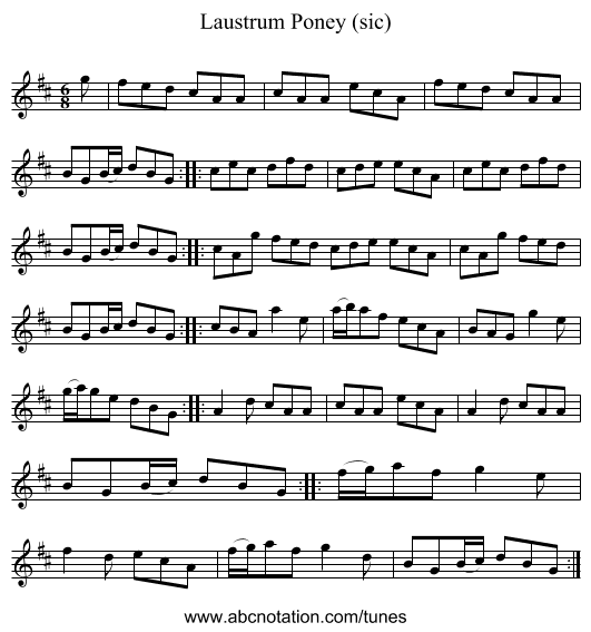 Laustrum Poney (sic) - staff notation