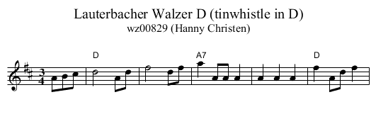 Lauterbacher Walzer D (tinwhistle in D) - staff notation