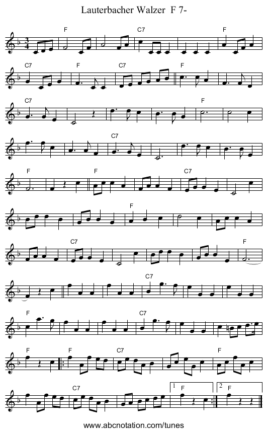 Lauterbacher Walzer  F 7- - staff notation