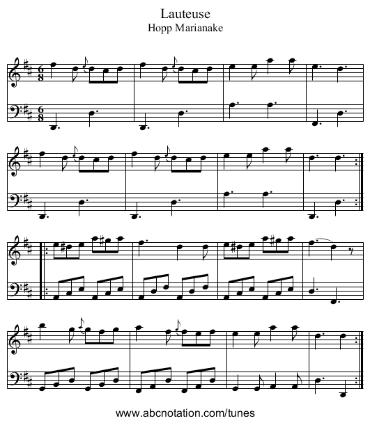 Lauteuse - staff notation
