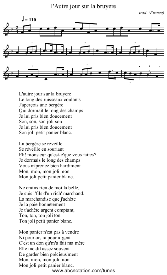 l'Autre jour sur la bruyere - staff notation