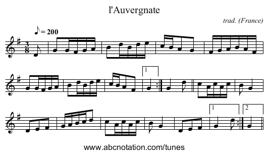 l'Auvergnate - staff notation