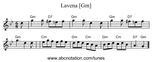 Lavena [Gm] - staff notation