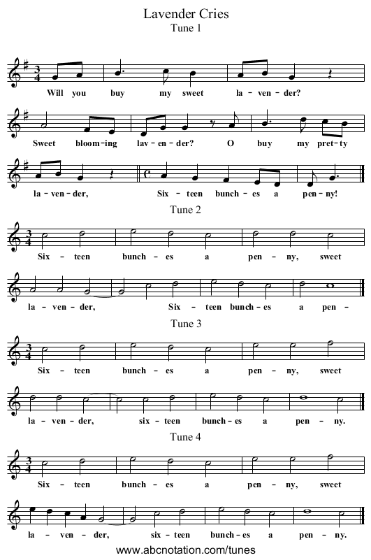 Lavender Cries - staff notation