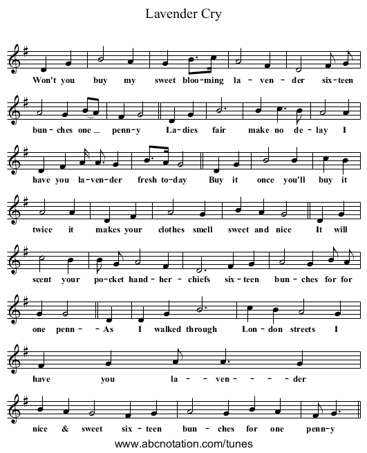 Lavender Cry - staff notation