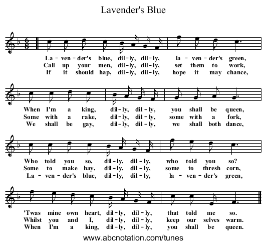Lavender's Blue - staff notation