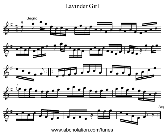 Lavinder Girl - staff notation