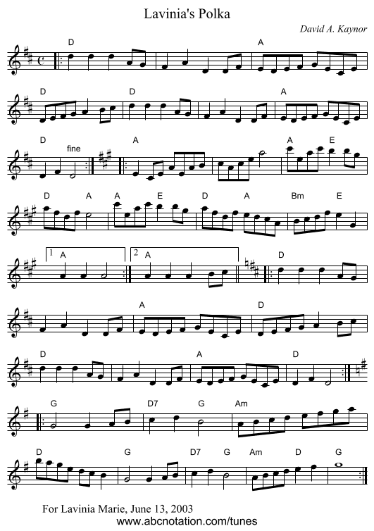 Lavinia's Polka - staff notation