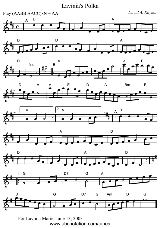 Lavinia's Polka - staff notation