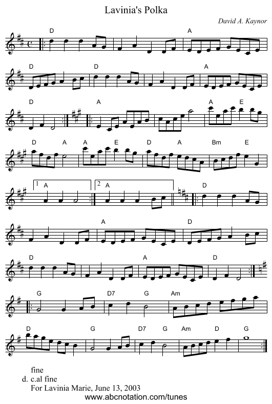 Lavinia's Polka - staff notation